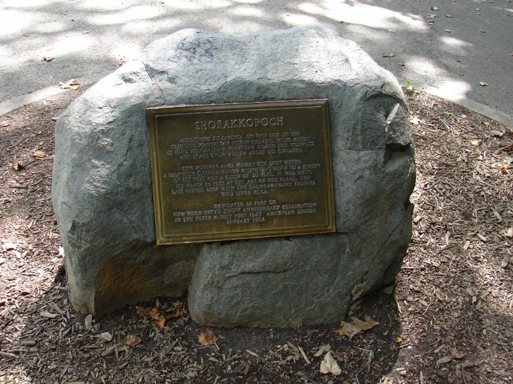 Boulder in Inwood Hill Park marks the site of the old tulip tree. Boulder in Inwood Hill Park marks the site of the old tulip tree.