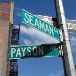 Intersection of Seaman and Payson Avenues in Inwood, New York City. 