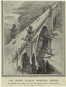 1908 artists rendering of plans for the Henry Hudson Bridge in New York City.