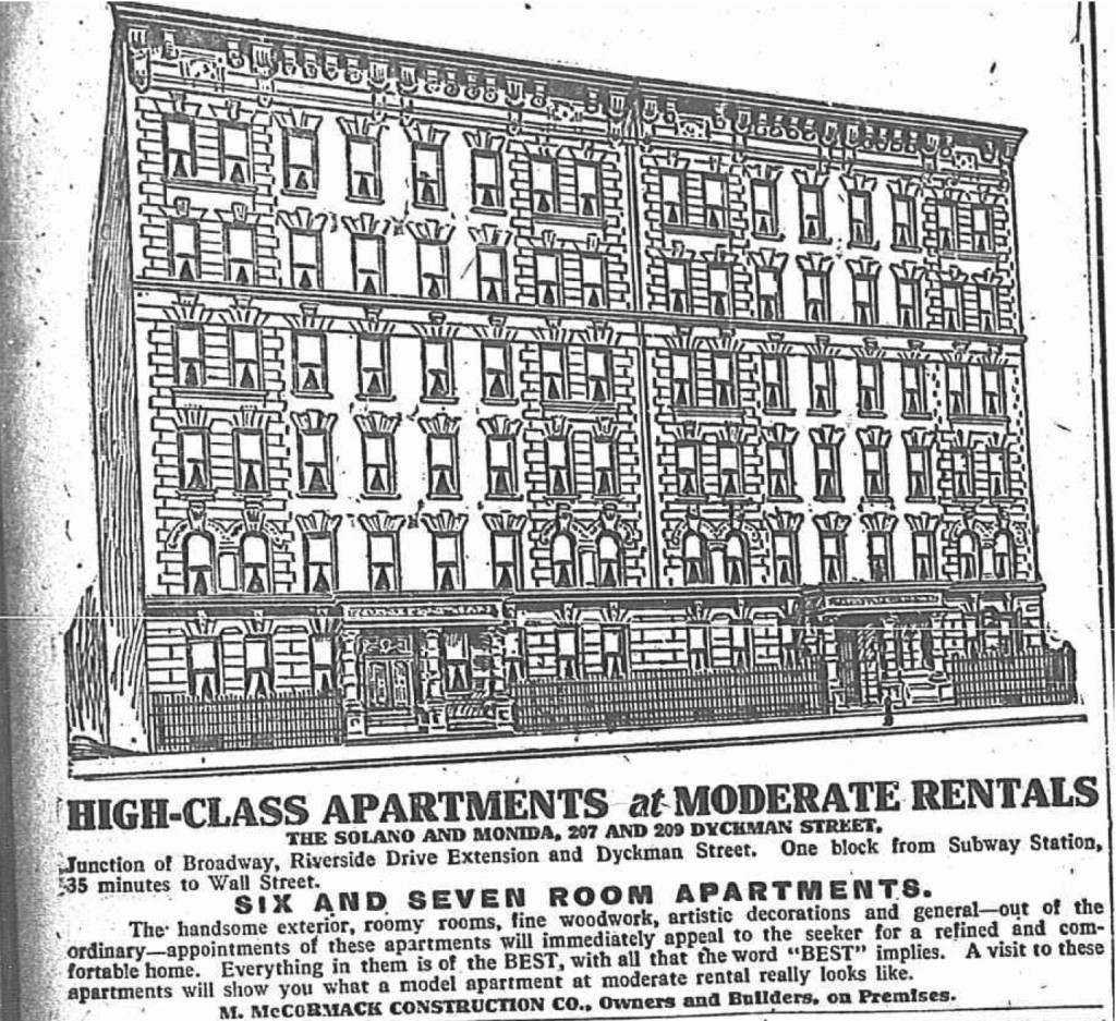 Solano and Monida Apartment Ad, New York NY Sun, Nov. 4, 1904