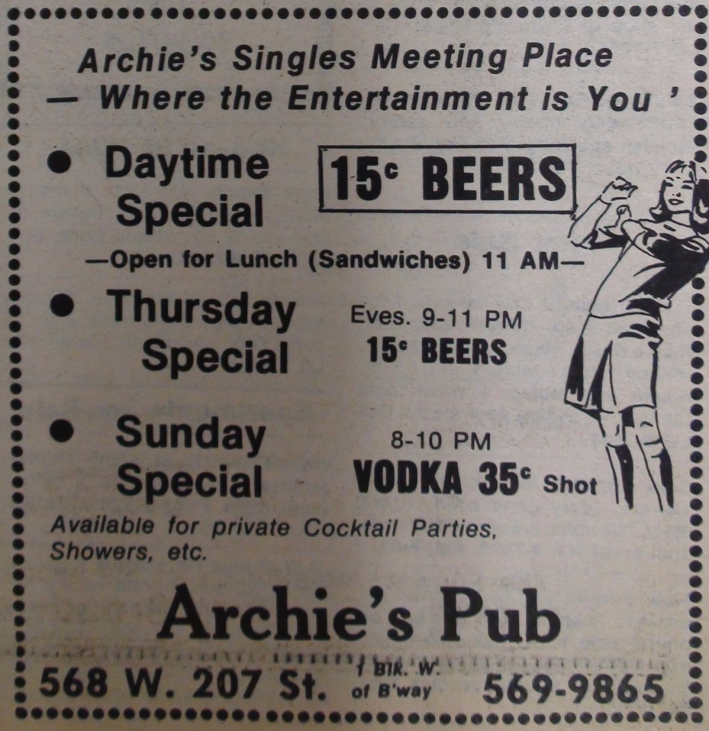 Archie's Pub ad, Heights-Inwood, July 7, 1976