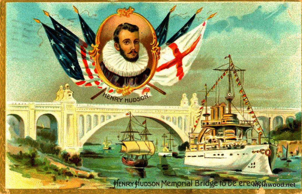1909 Hudson Fulton Celebration postcard. The proposed concrete span was never built.