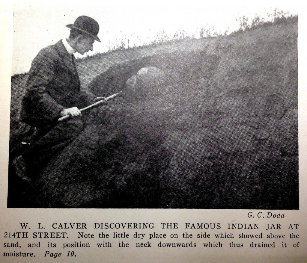 William Calver discovers Native American Pottery in Inwood, Native American Pottery discovered in Inwood by William Calver, Source: "Washington Heights, Manhattan: Its Eventful Past" by Reginald Pelham Bolton.