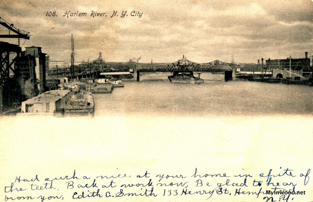Harlem River in 1909 postcard. Harlem River in 1909 postcard.