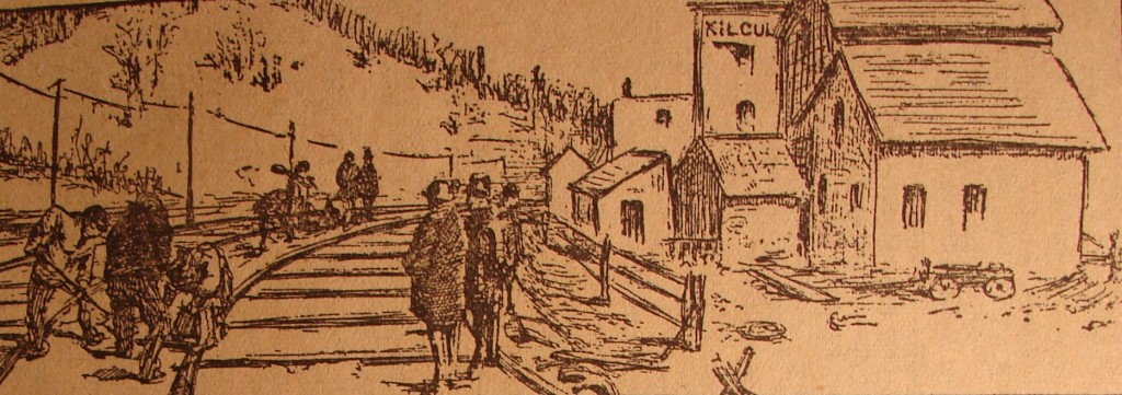 "Clearing up after the wreck; Manhattan Island in the background; Kilcullen's Saloon at right." Source: Railroad Stories, 1935.