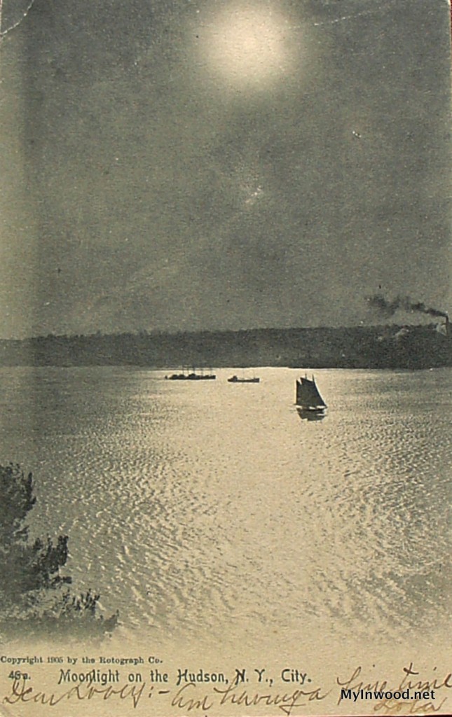 Moonlight on the Hudson in 1905 postcard. Moonlight on the Hudson in 1905 postcard.