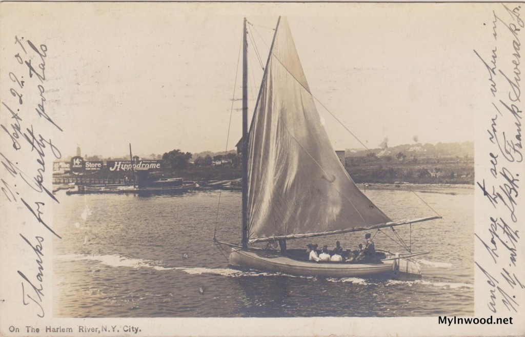 Sailing on the Harlem River in 1907 postcard. Sailing on the Harlem River in 1907 postcard.