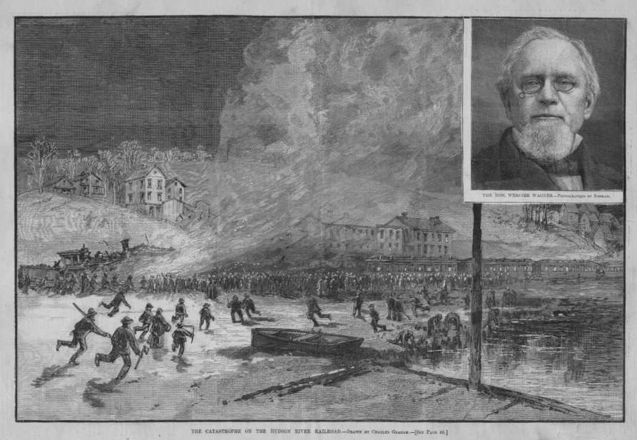 Sketch of crash with inset of Webster Wagner.