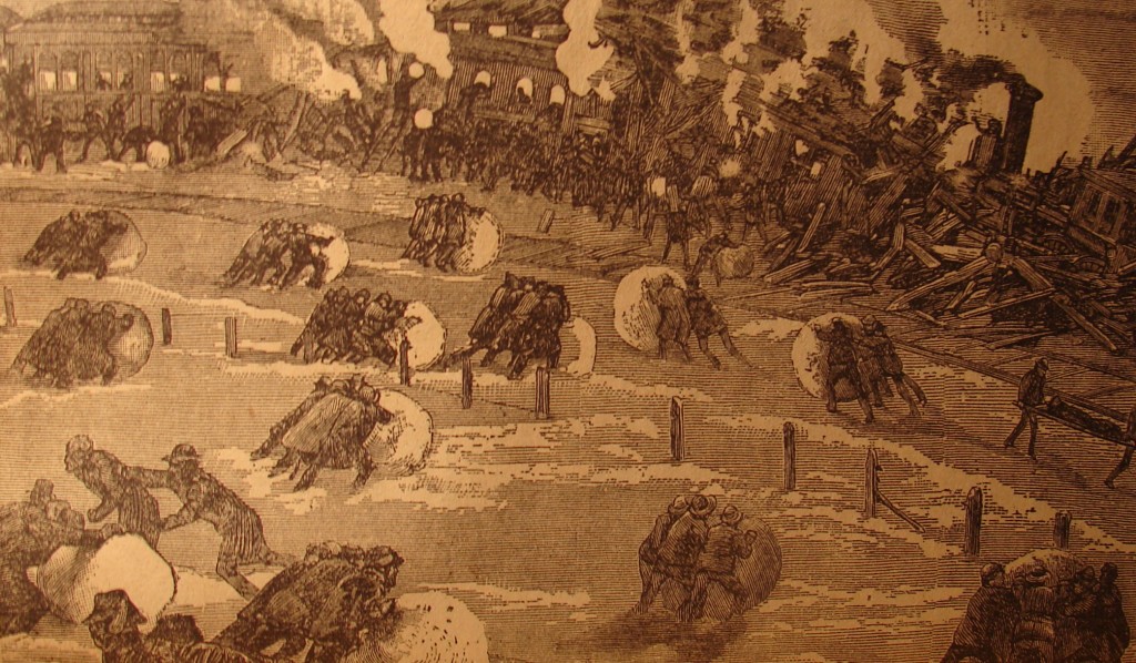 "In the absence of fire-fighting equipment, the trainmen, passengers and men from nearby farmhouses used huge snowballs to combat the flames and facilitate the task of rescuing survivors from the wreckage." Source: Railroad Stories, 1935.