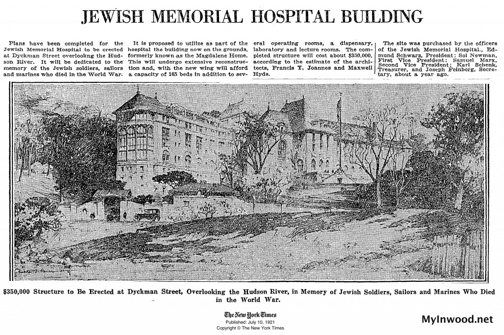 Magdalen Home becomes the Jewish Memorial Hospital, New York Times, July 10, 1921.