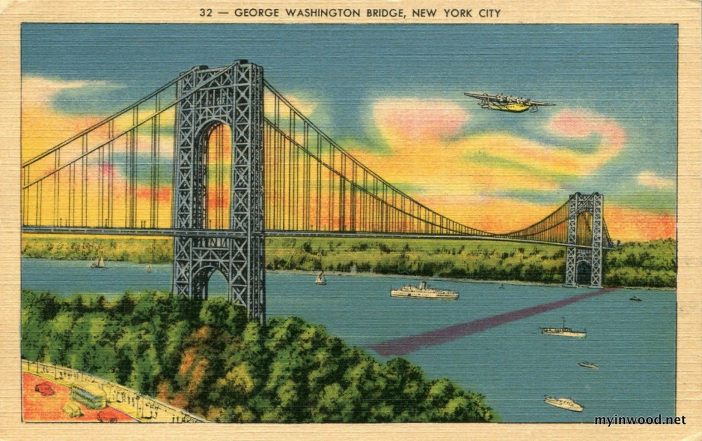 George Washington Bridge postcard with airplanes, undated. George Washington Bridge postcard with airplanes, undated.