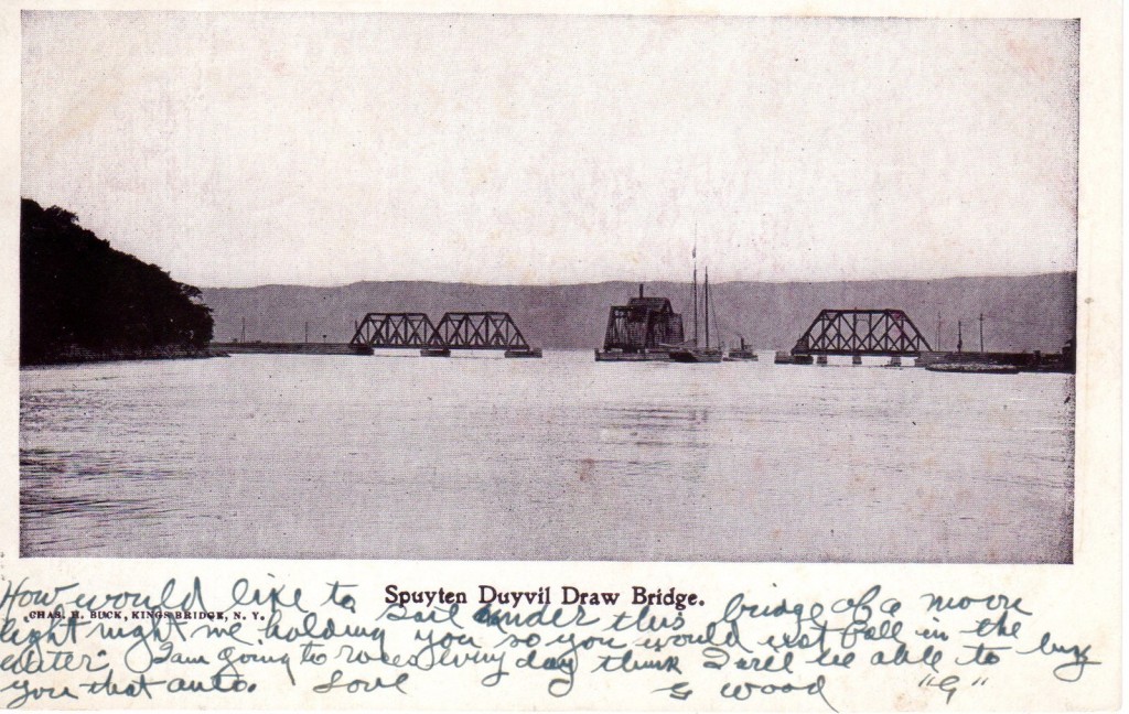The Harlem Ship Canal (aka the Spuyten Duyvil) flows into the Hudson River in 1906 postcard by Charles Buck. The Harlem Ship Canal (aka the Spuyten Duyvil) flows into the Hudson River in 1906 postcard by Charles Buck.