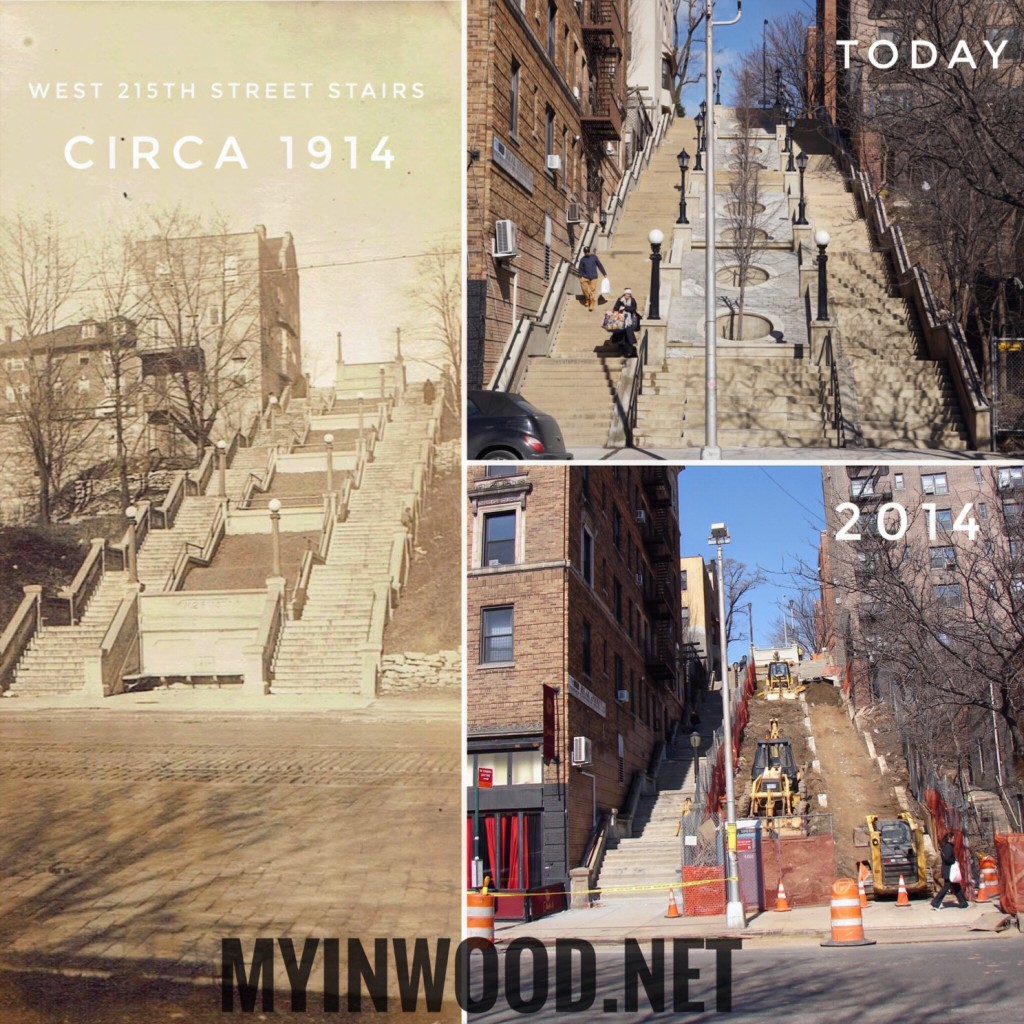 West 215th Street stairs in 1914, 2014 and 2017. 