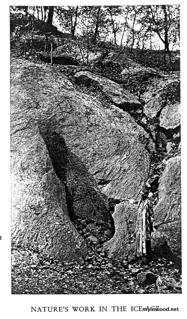 Princess Naomi poses beside glacial pothole. Source Inwood Hill Park on the island of Manhattan, Reginald Bolton, 1932.