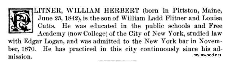 William Flitner admitted to the New York Bar Association. Source: History of the Bench and Bar of New York, 1897. William Flitner admitted to the New York Bar Association. Source: History of the Bench and Bar of New York, 1897.