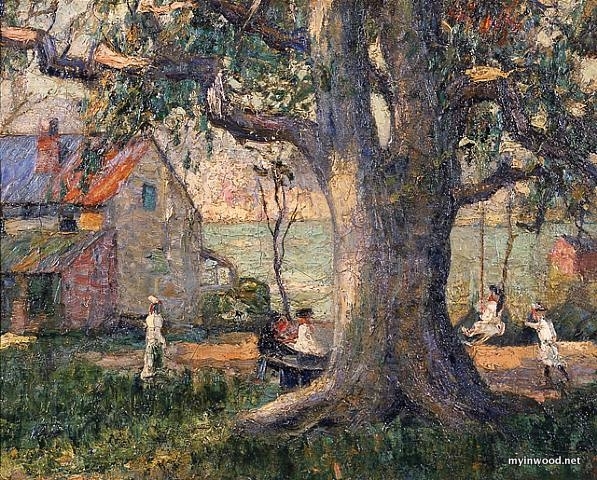 Summer Afternoon, circa 1908, Ernest Lawson. (The spot where this famed Inwood Tulip Tree once stood is now marked by a plaque on the Shorakkopoch Rock in Inwood Hill Park) Summer Afternoon, circa 1908, Ernest Lawson.