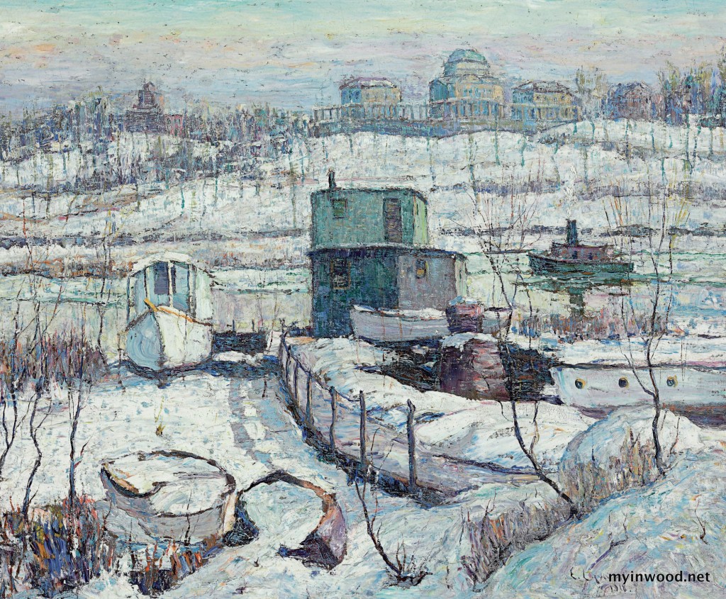 Boathouse in Winter on Harlem River, 1918 , Ernest Lawson.
