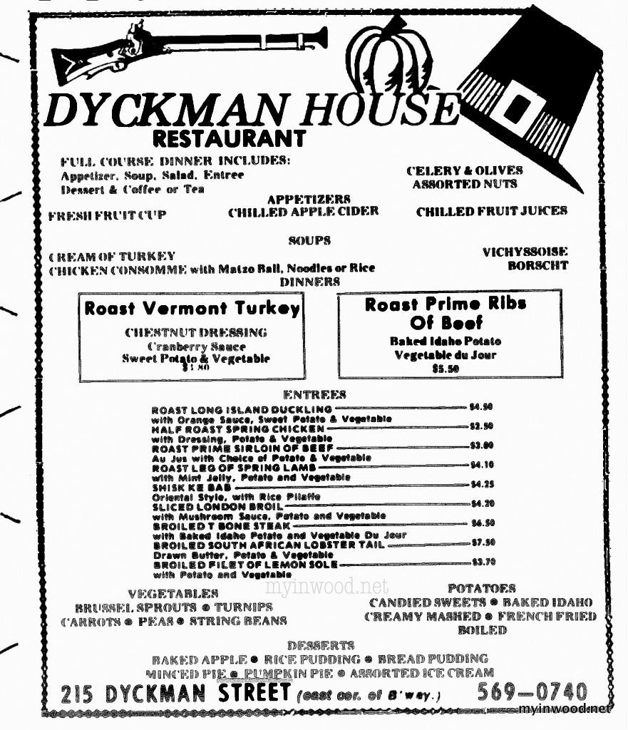 Dyckman House Restaurant, Riverdale Press. November 23, 1972.