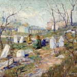 Ernest Lawson, Inwood graveyard, notice elevated train in background, ca 1912, Barnes Collection