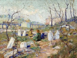 Ernest Lawson, Inwood graveyard, notice elevated train in background, ca 1912, Barnes Collection.