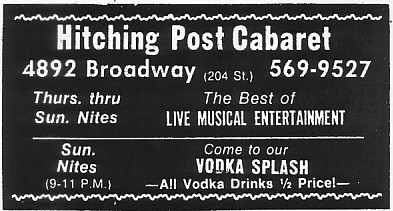 Hitching Post, Heights Inwood Newspaper Advertisement, 1975. 