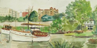 1932 Charlotte Livingston watercolor shows the Inwood Pottery Works to far right of frame. (Collection of Cole Thompson)