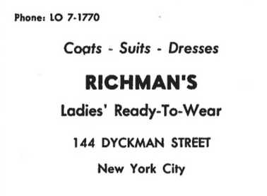 144 Dyckman Street, 1943 Advertisement