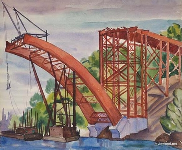 Vera Abdrus, Harlem River Bridge Construction at Spuyten Duyvil, 1936.