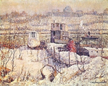 Boathouse, Winter, Harlem River,  Ernest Lawson, 1916