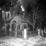 House fire at night, Inwood Hill, ca. 1912, photo by William Davis Hassler, NYHS.