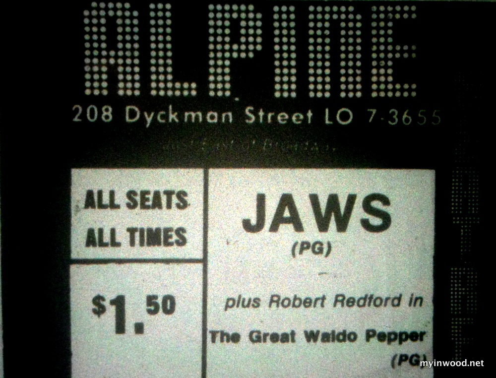 Alpine Theater, 208 Dyckman Street, Jaws advertisement.
