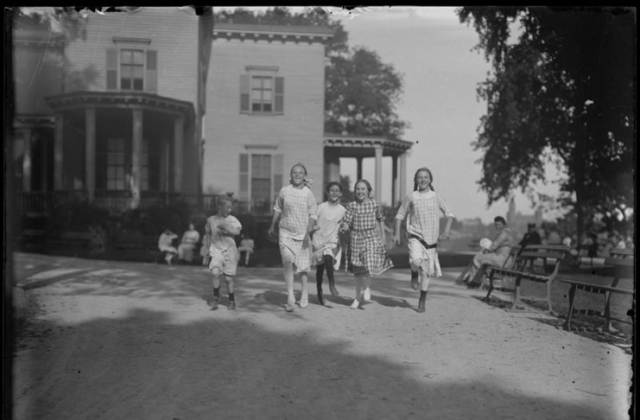 William Davis Hassler and four unidentified girls running in Isham Park, New York City, undated ca. 1911-1914, NYHS.