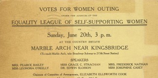 1909 invitation to Suffrage meeting to gather at Seaman Drake arch, image from Library of Congress.