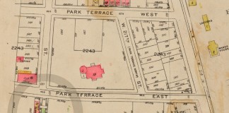 1916 Bromley map. West 215th step street highlighted.