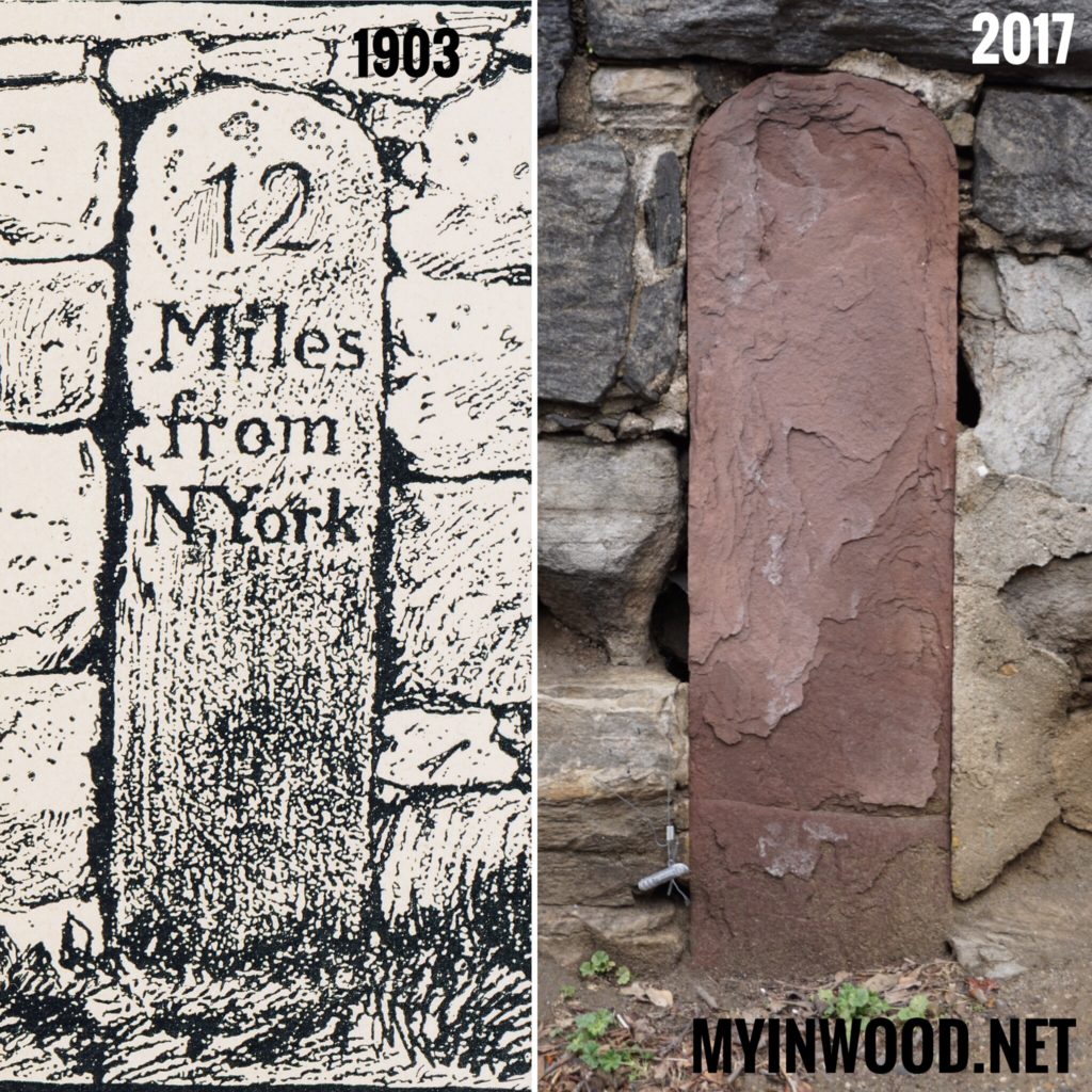 Milestone twelve. Embedded in the retaining wall next to the Broadway entrance to Isham Park. 