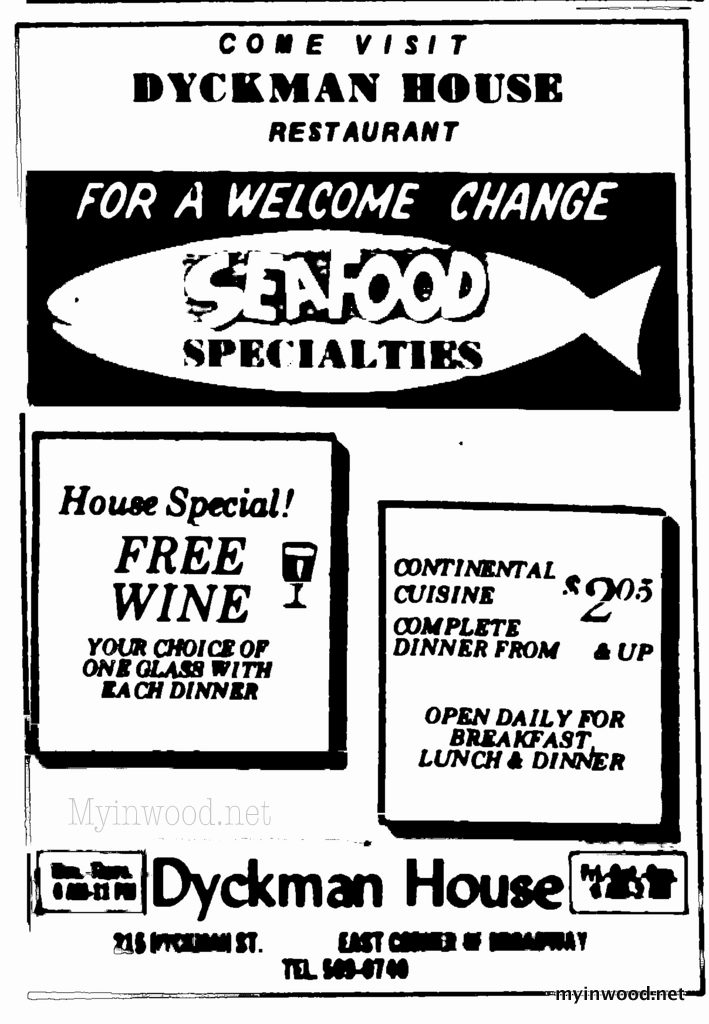 Dyckman House Restaurant Seafood Special, Riverdale Press, January 21, 1971