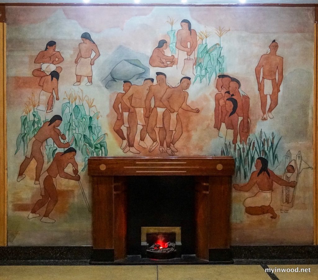 Mural in lobby of 165 Seaman Avenue signed by Elsie Driggs and Lee Gatch. 